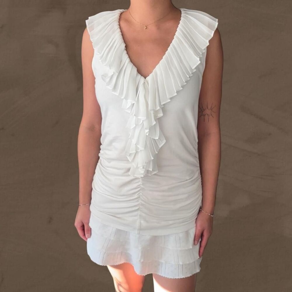 Cabi white ruffle ruched blouse size M